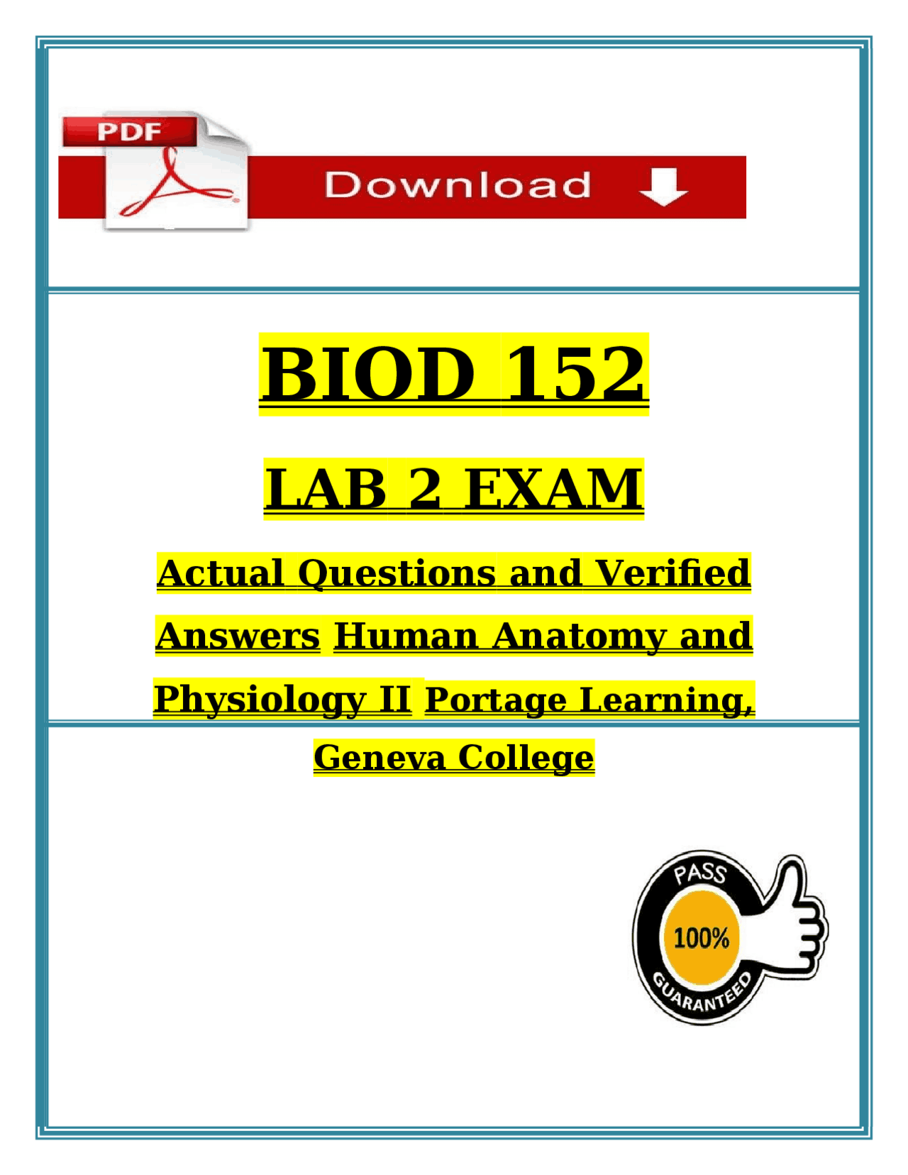 BIOD 152 Lab 2 Exam 2026 (PDF) | Human Anatomy & Physiology II ...