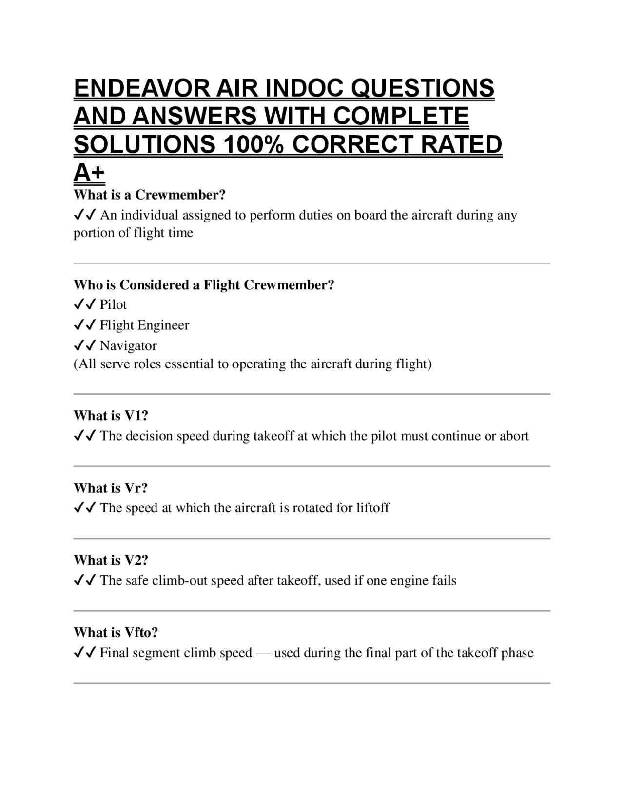 Indoc Program Checklist ENDEAVOR AIR INDOC QUESTIONS AND ANSWERS WITH COMPLETE SOLUTIONS ...