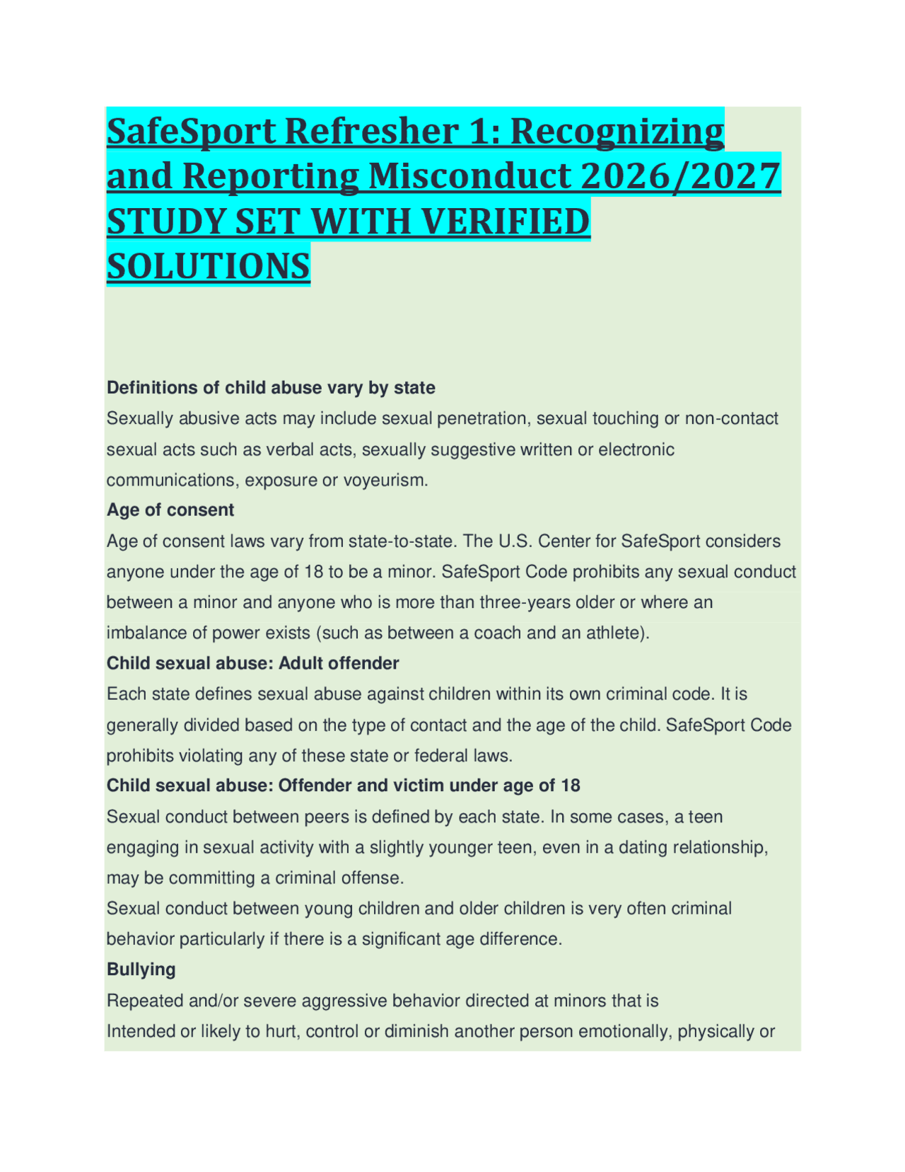 SafeSport Refresher 1: Recognizing and Reporting Misconduct 2026/2027 ...