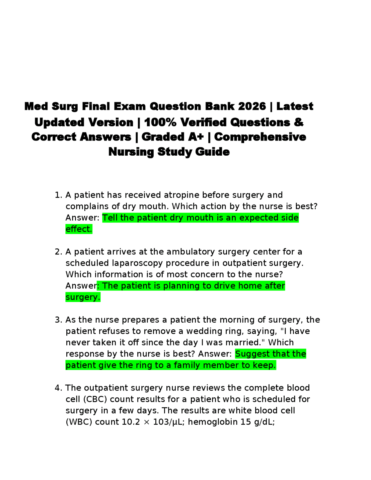 Med Surg Final Exam Question Bank 2026 | Latest Updated Version 