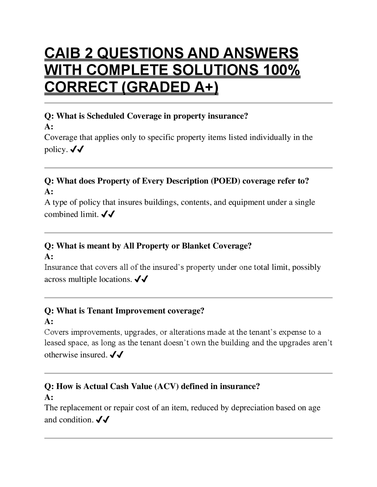 Caab Question CAIB 2 QUESTIONS AND ANSWERS WITH COMPLETE SOLUTIONS 100% CORRECT ...