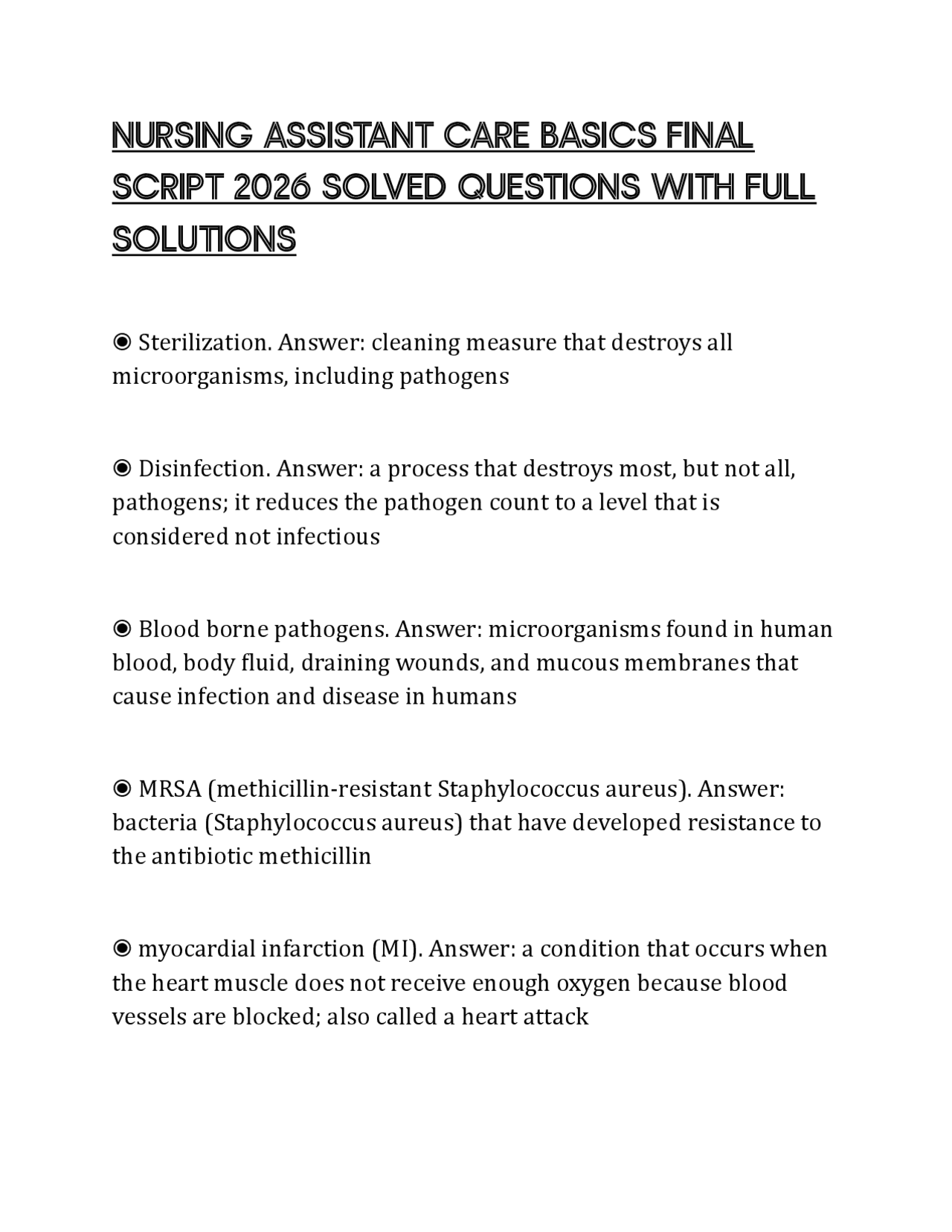 NURSING ASSISTANT CARE BASICS FINAL SCRIPT 2026 SOLVED QUESTIONS WITH ...