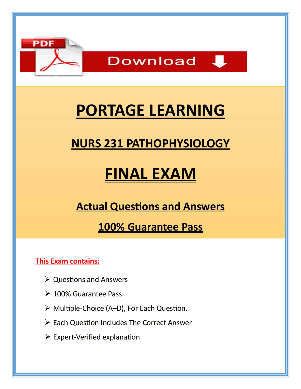 NURS 231 Pathophysiology Final Exam Questions & Answers PDF (2026 ...