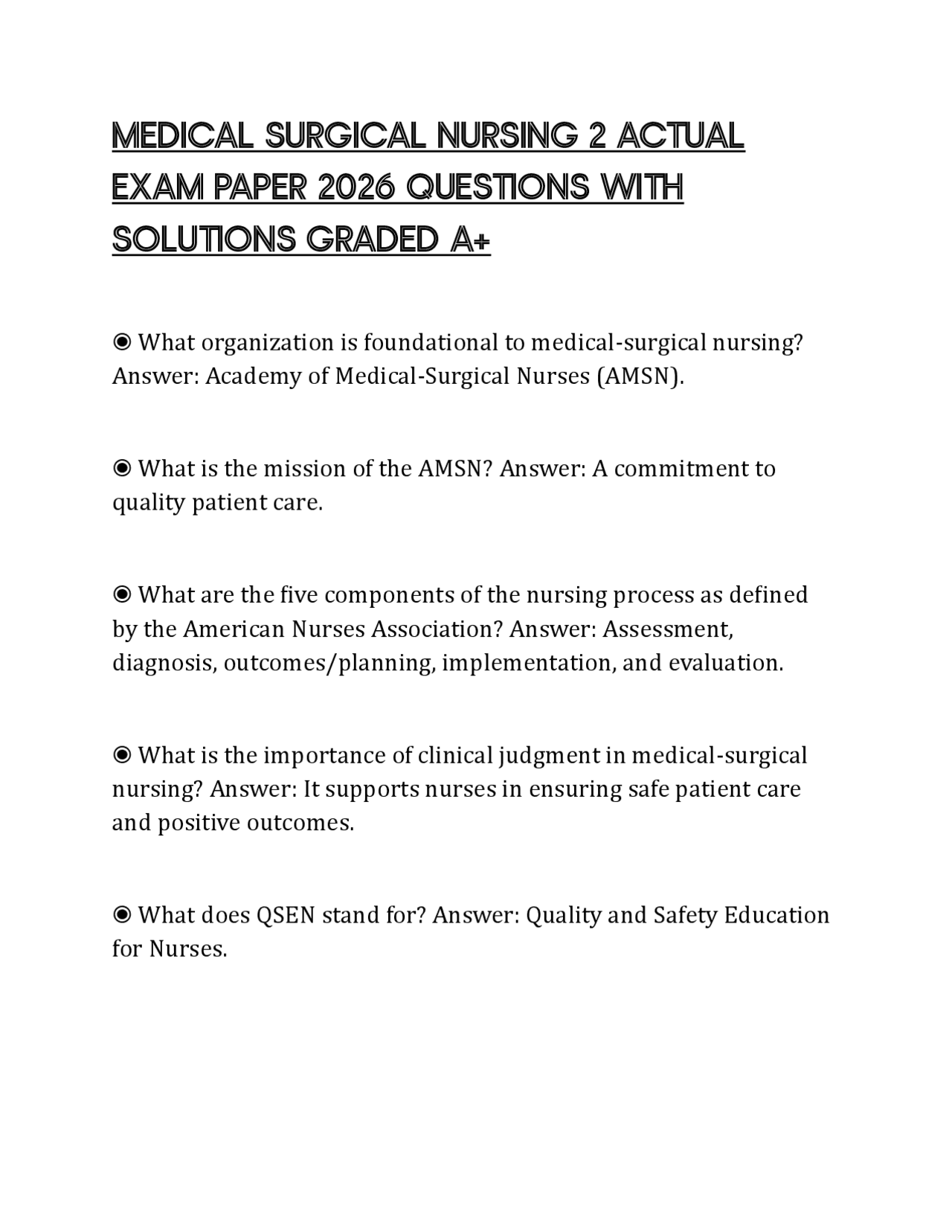 MEDICAL SURGICAL NURSING 2 ACTUAL EXAM PAPER 2026 QUESTIONS WITH ...