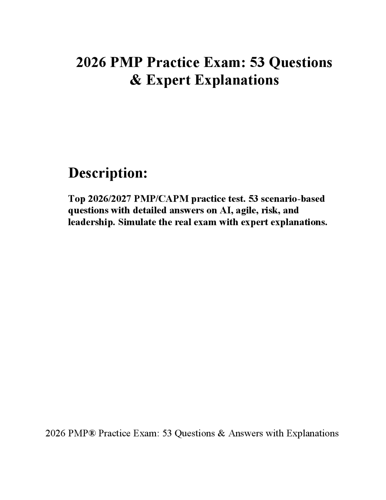 2026 PMP Practice Exam: 53 Questions & Answers with Explanations ...
