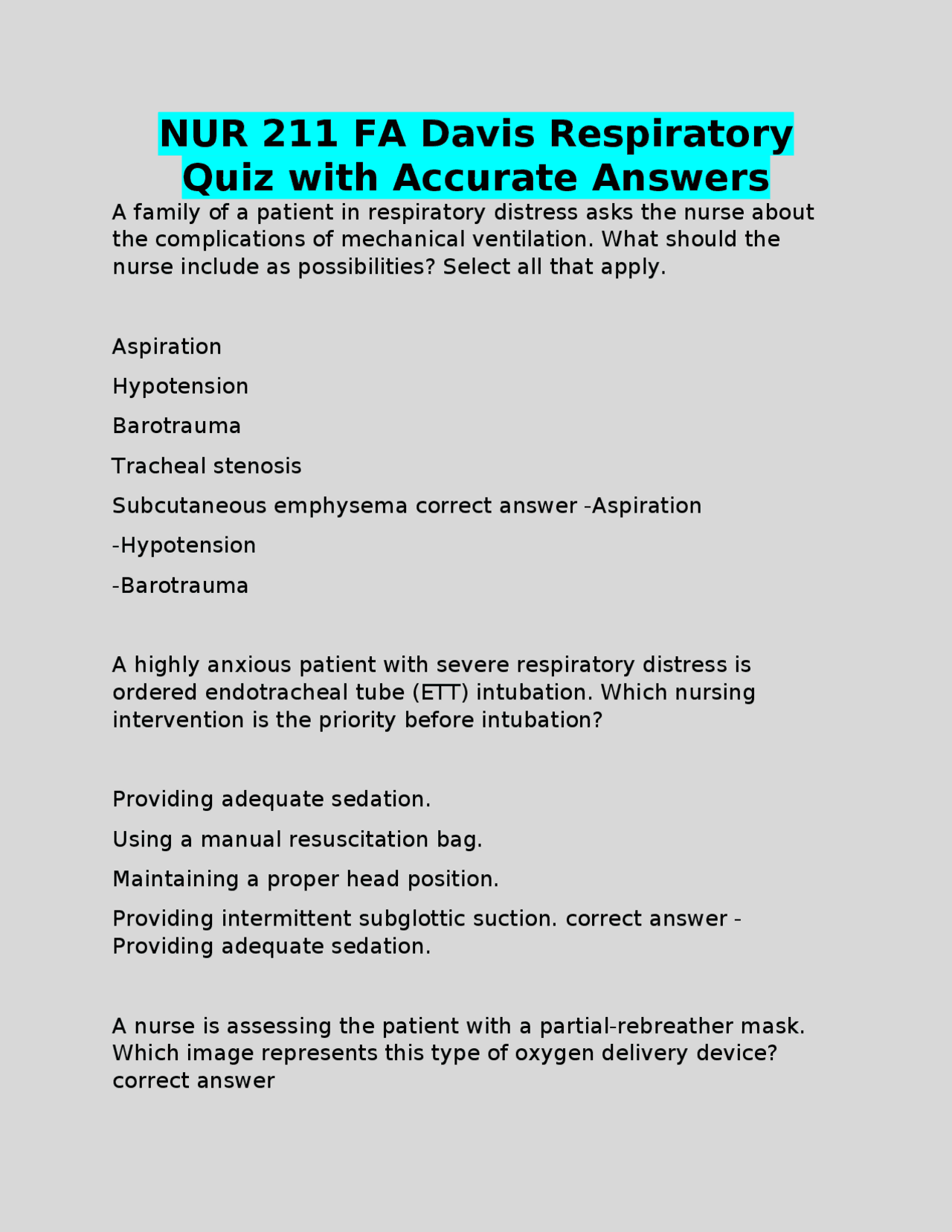NUR 211 Exam 4 Questions with Accurate Answers | Exams Nursing | Docsity