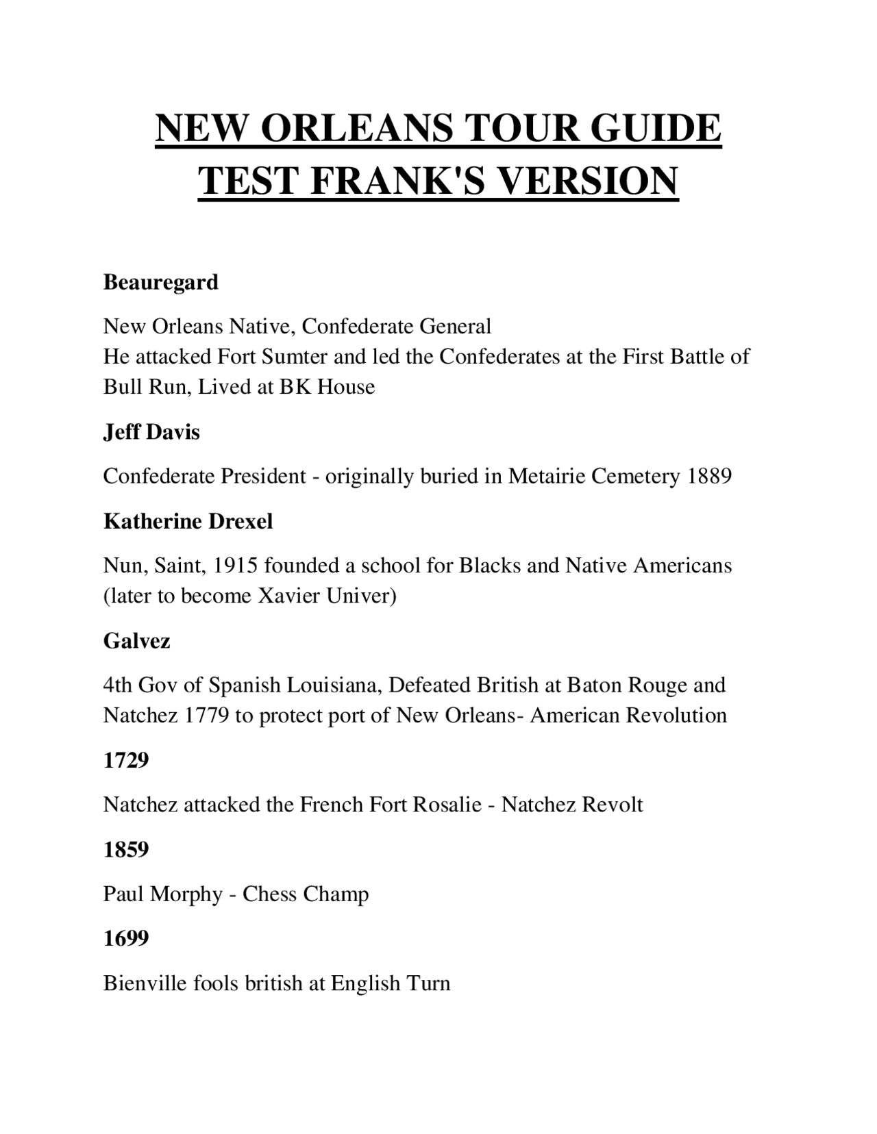 NEW ORLEANS TOUR GUIDE TEST FRANK'S VERSION QUESTIONS AND ANSWERS 2026 | Exams History | Docsity