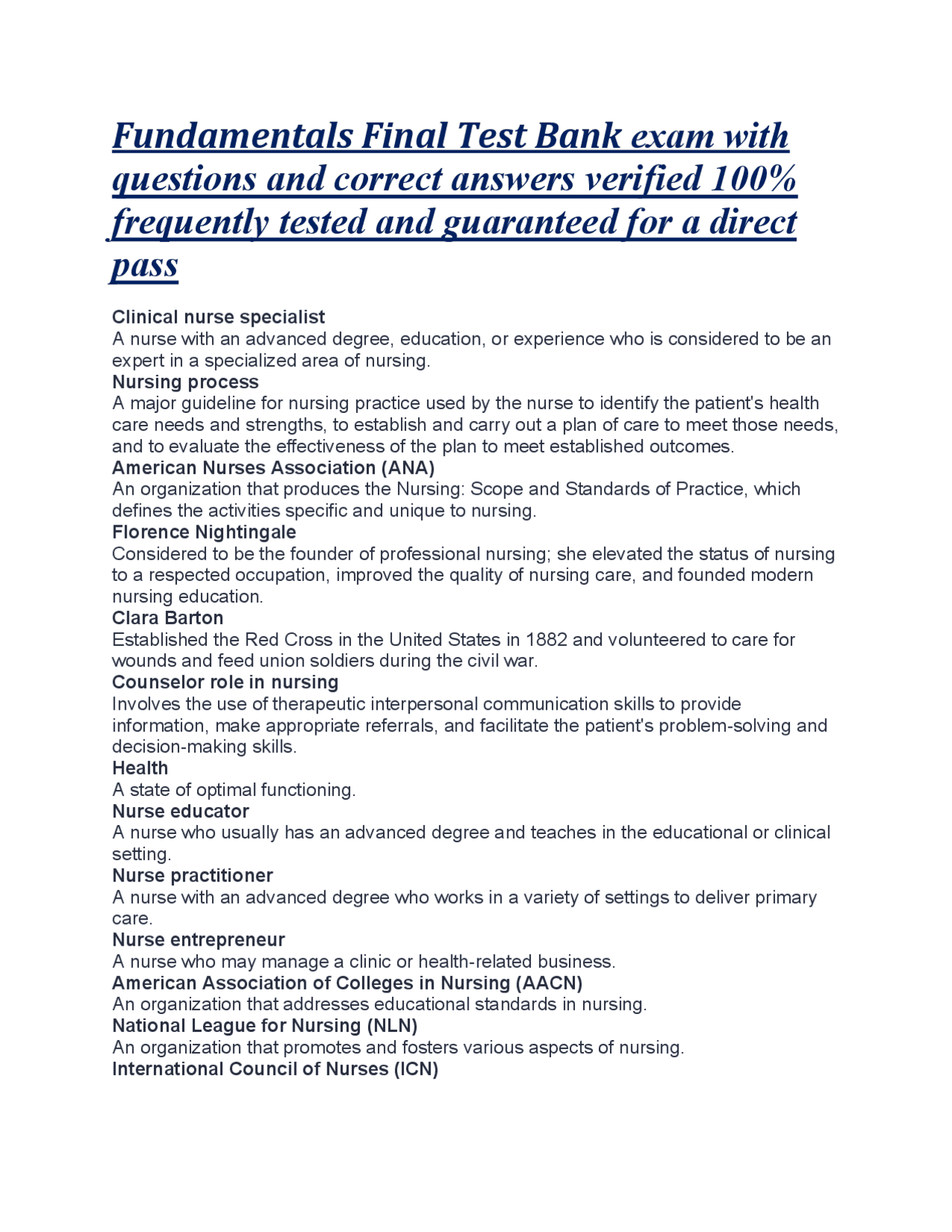 Fundamentals Final Test Bank exam with questions and correct answers ...