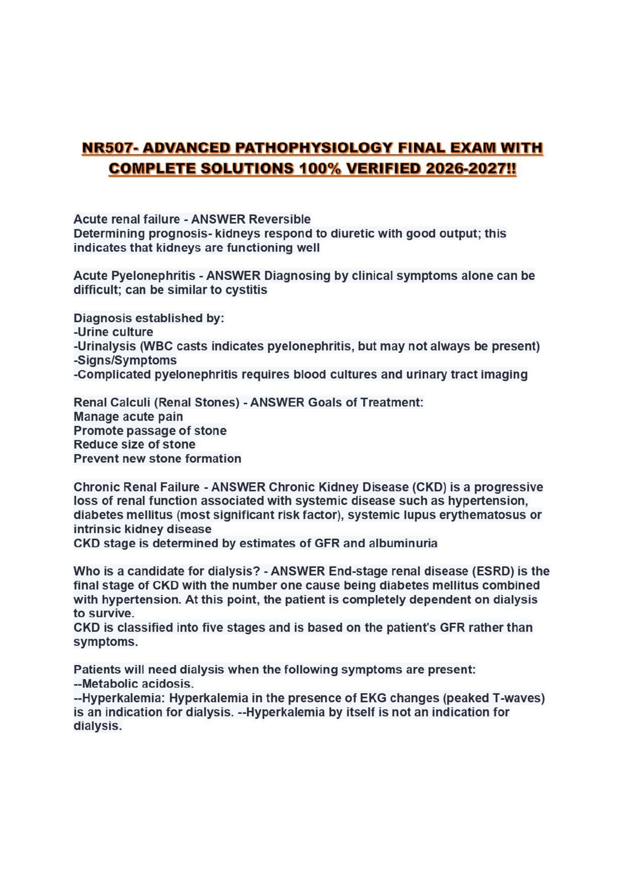 NR507- ADVANCED PATHOPHYSIOLOGY FINAL EXAM WITH COMPLETE SOLUTIONS 100% ...