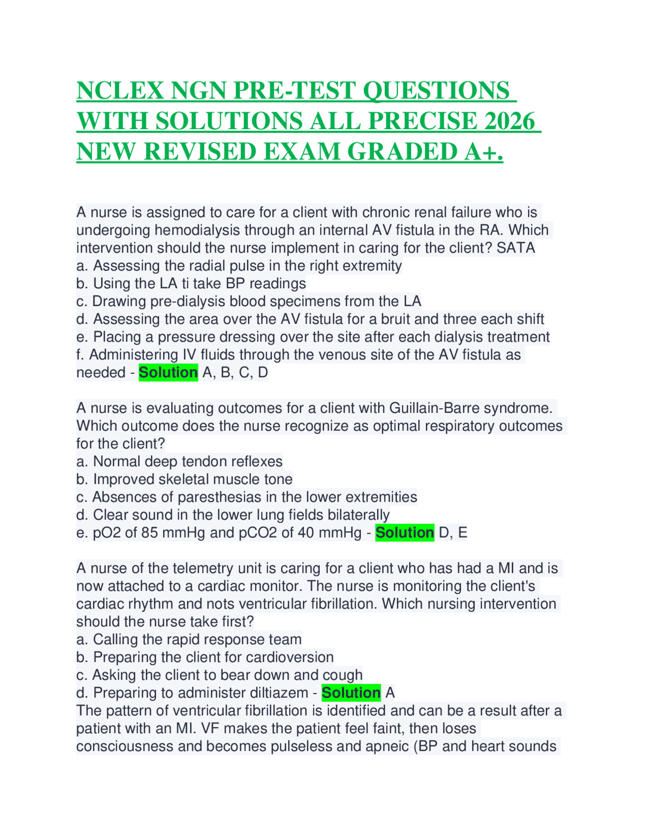 Ngn Nclex Questions Example.pdf NCLEX NGN PRE-TEST QUESTIONS WITH SOLUTIONS ALL PRECISE 2026 NEW ...