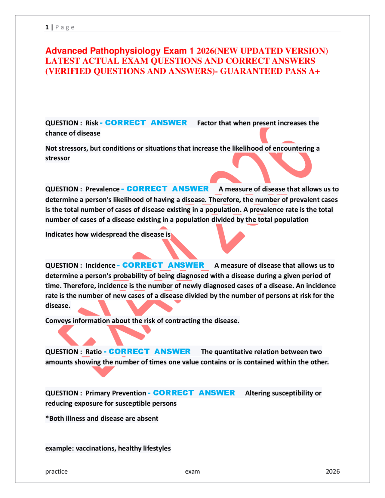 Advanced Pathophysiology Exam 1 2026(NEW UPDATED VERSION) LATEST ACTUAL ...