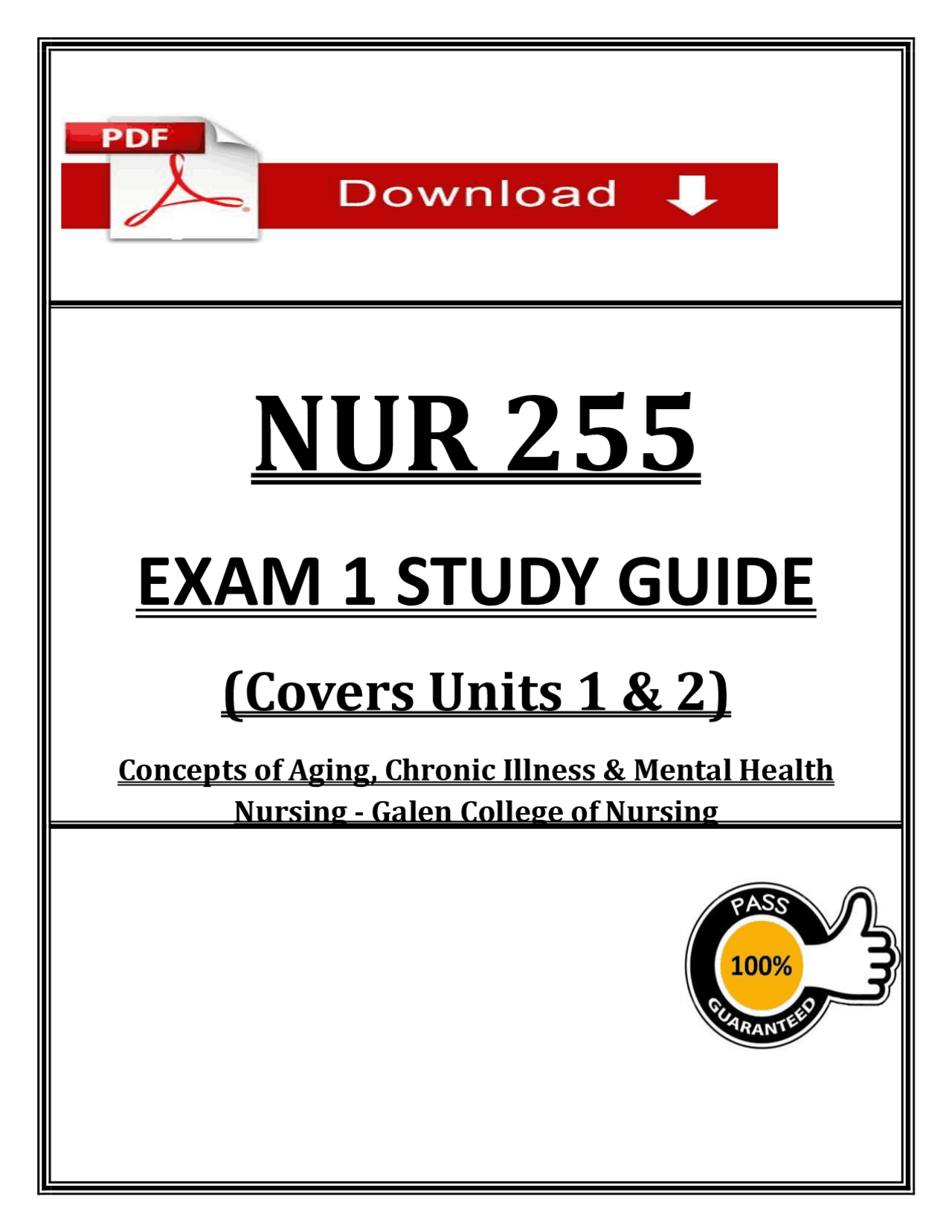 NUR 255 Exam 1 Study Guide (2026 PDF) | Aging & Chronic Illness | Galen ...