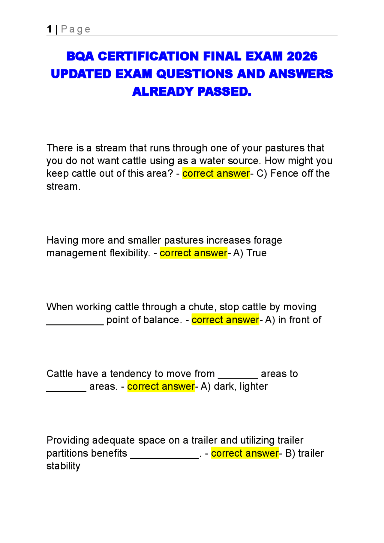 BQA CERTIFICATION FINAL EXAM 2026 UPDATED EXAM QUESTIONS AND ANSWERS ...