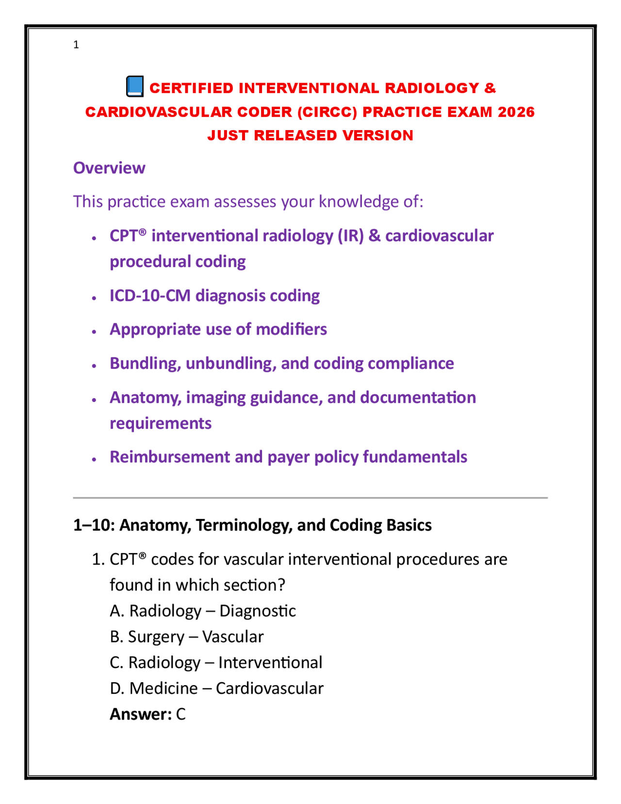 CERTIFIED INTERVENTIONAL RADIOLOGY & CARDIOVASCULAR CODER (CIRCC ...