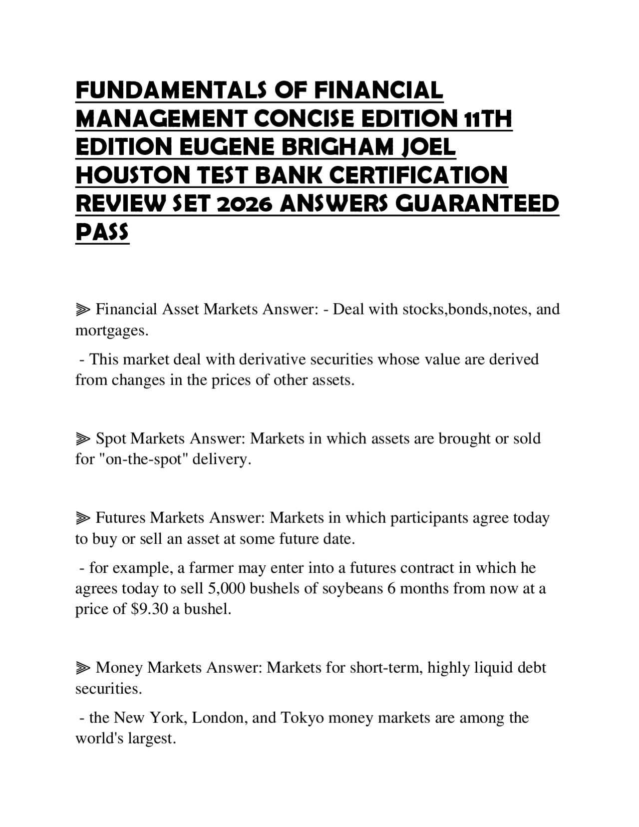 FUNDAMENTALS OF FINANCIAL MANAGEMENT CONCISE EDITION 11TH EDITION EUGENE BRIGHAM JOEL H | Exams ...