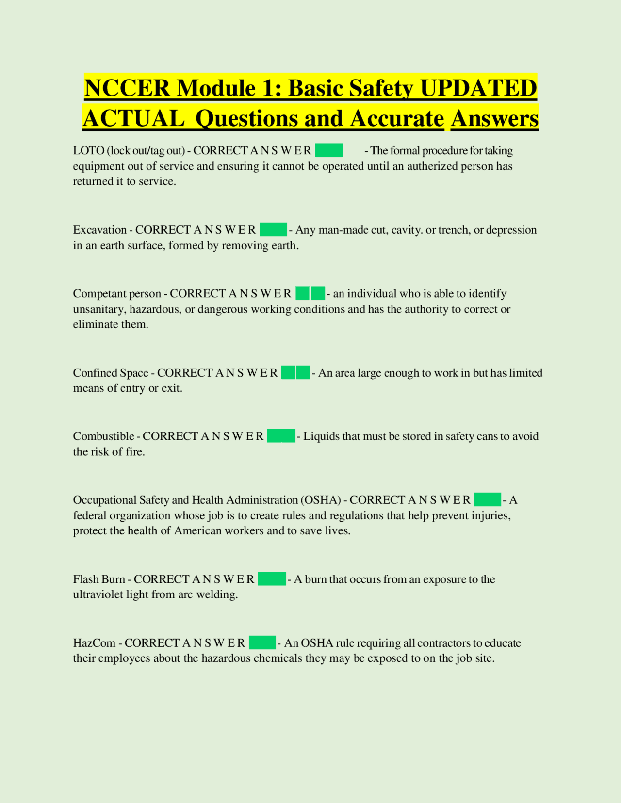Nccer Module Resource Control NCCER Module 1: Basic Safety UPDATED ACTUAL Questions and Accurate ...