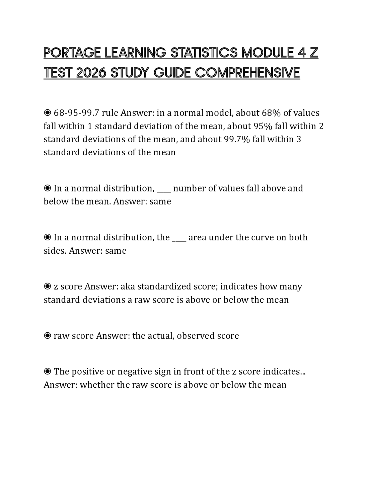 Statistics Portage Learning Module PORTAGE LEARNING STATISTICS MODULE 4 Z TEST 2026 STUDY GUIDE ...