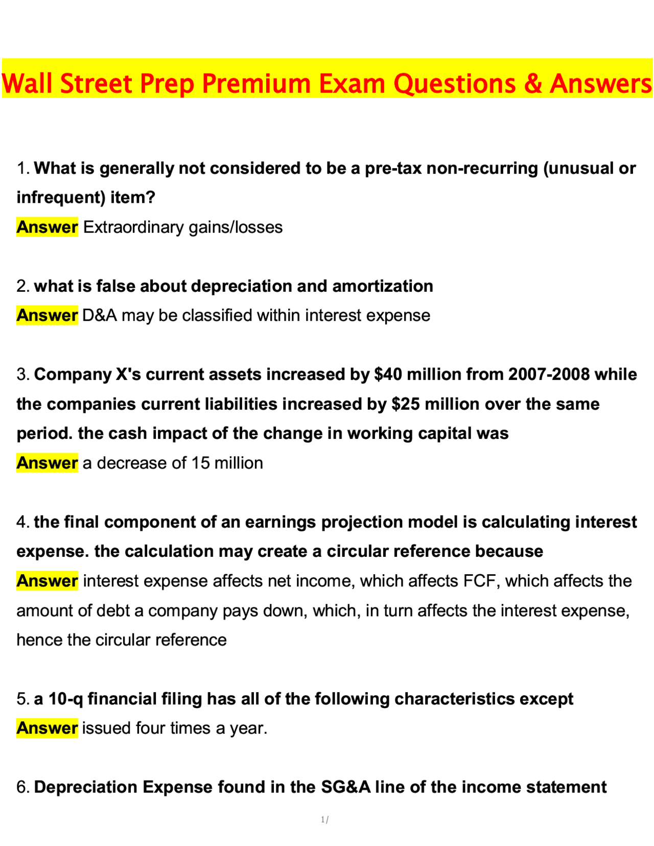 Wall Street Prep Premium Exam Latest 2026 Actual Questions and Answers ...