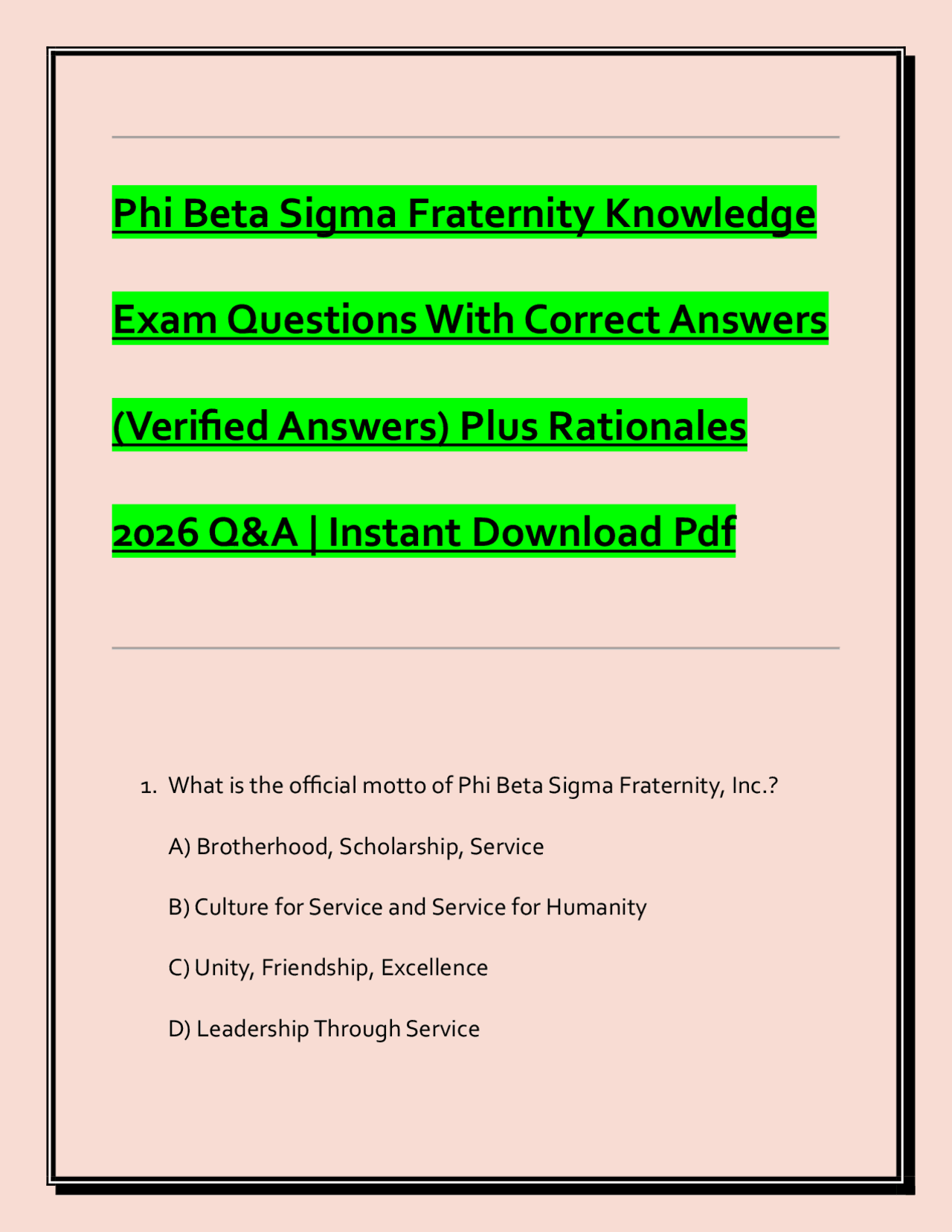 Phi Beta Sigma Fraternity Knowledge Exam Questions With Correct Answers ...