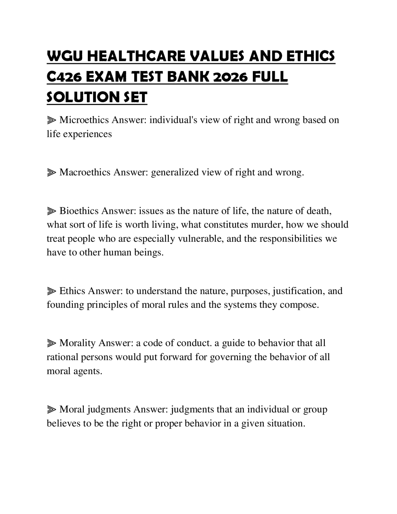 WGU HEALTHCARE VALUES AND ETHICS C426 EXAM TEST BANK 2026 FULL SOLUTION ...