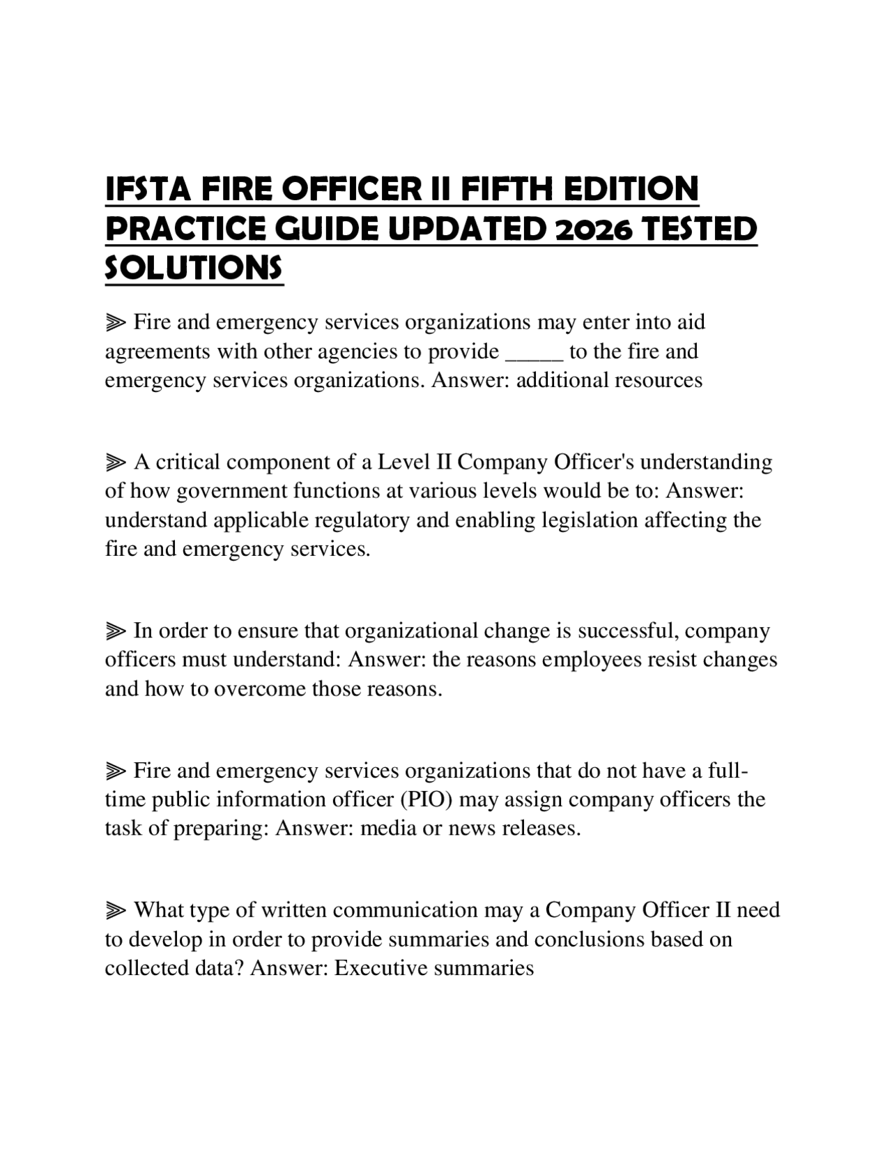IFSTA FIRE OFFICER II FIFTH EDITION PRACTICE GUIDE UPDATED 2026 TESTED ...