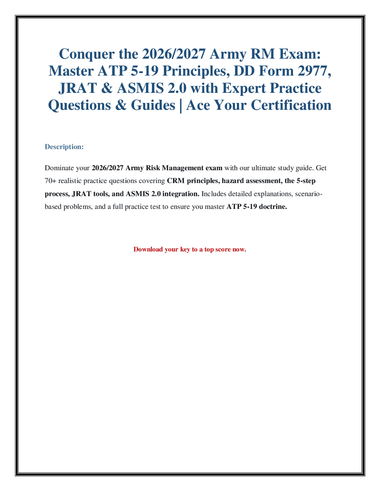 2026 Army Risk Management (RM) Exam Study Guide & Practice Questions ...