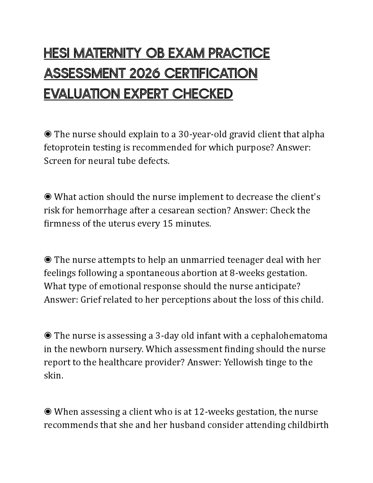 HESI MATERNITY OB EXAM PRACTICE ASSESSMENT 2026 CERTIFICATION ...