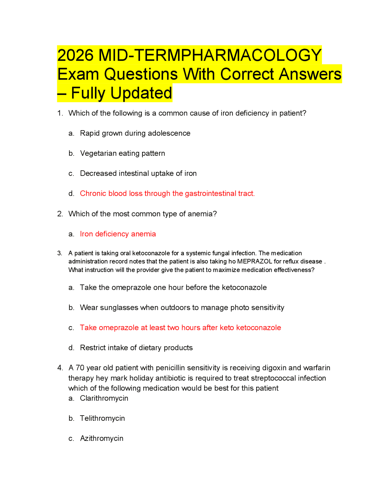 2026 MID-TERMPHARMACOLOGY Exam Questions With Correct Answers – Fully ...