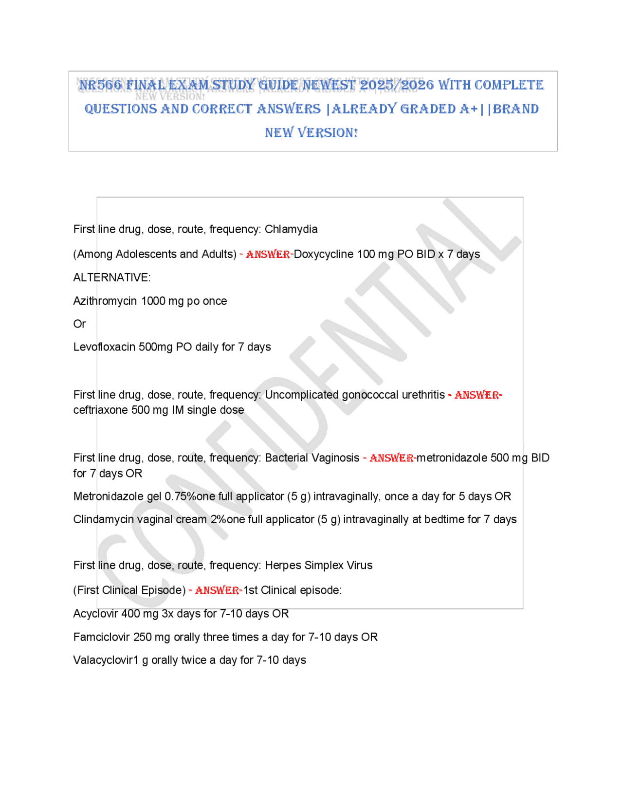 NR566 FiNal exam study guide Newest 2025/2026 with Complete QuestioNs ...