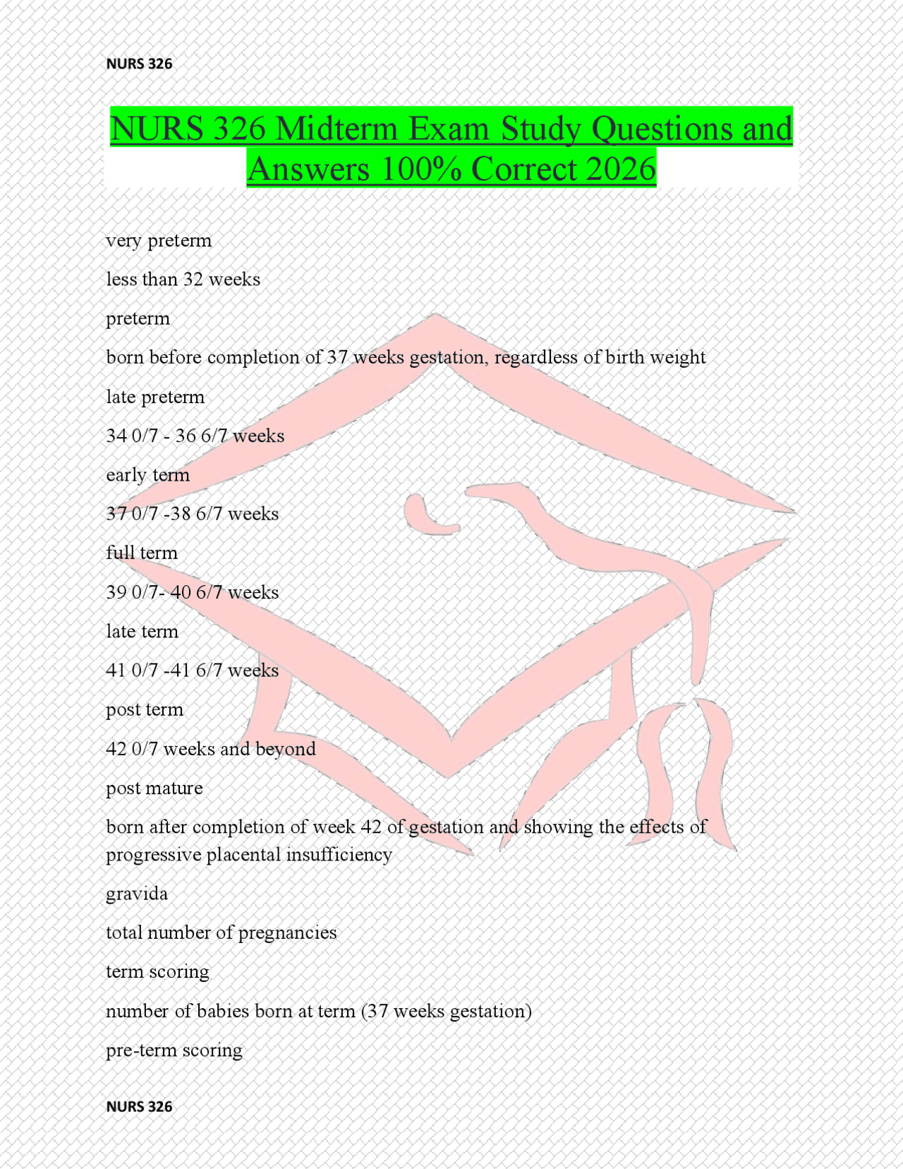 NURS 326 Midterm Exam Study Questions and Answers 100% Correct 2026 ...