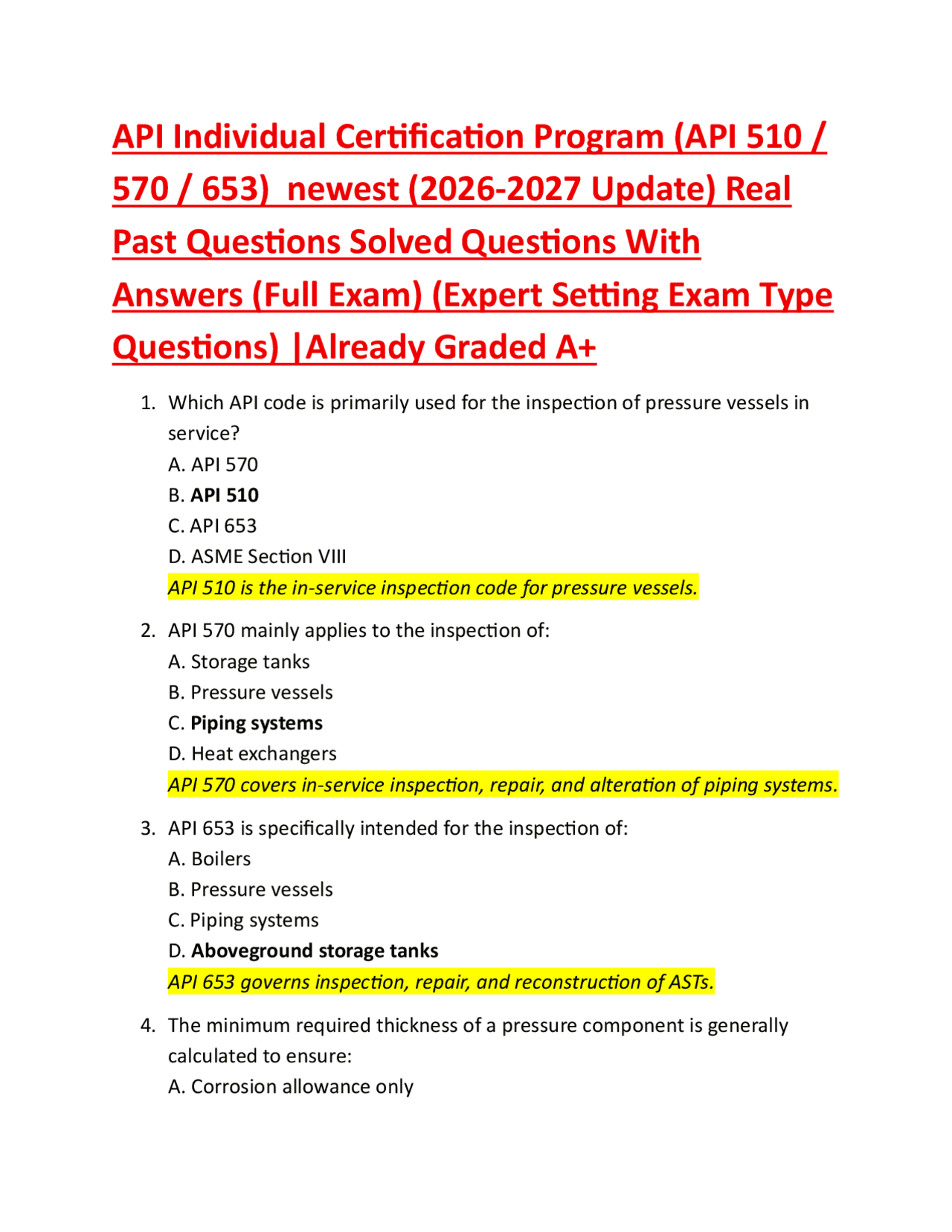 API Individual Certification Program (API 510 / 570 / 653) newest (2026 ...
