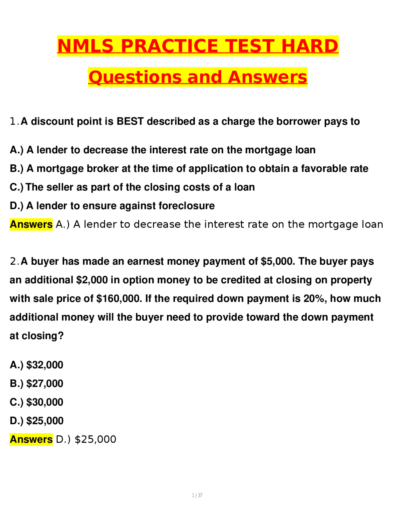 Njml Questions NMLS Practice Test Hard Questions Newest Actual 2026 Pass Questions and ...