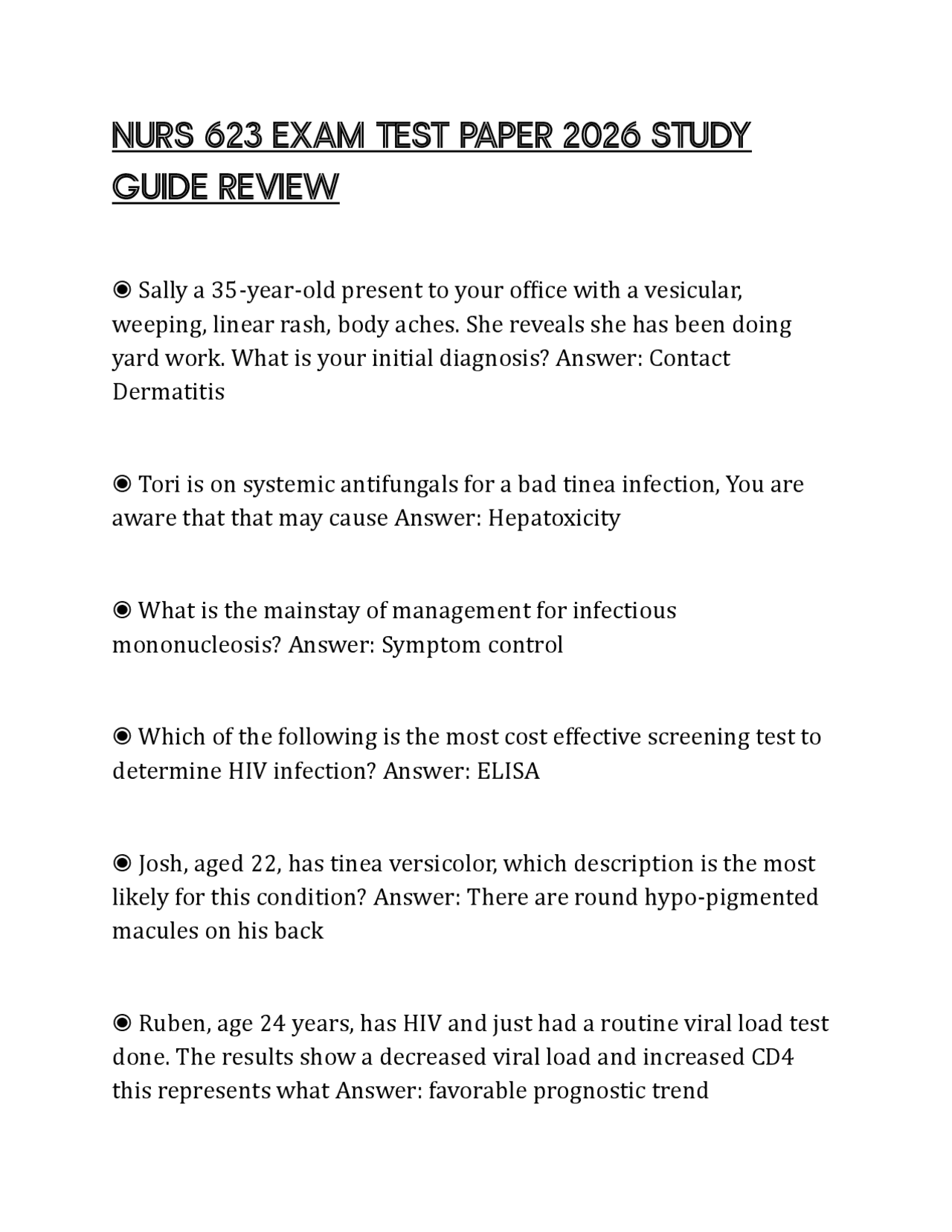 NURS 623 EXAM TEST PAPER 2026 STUDY GUIDE REVIEW | Exams Nursing | Docsity