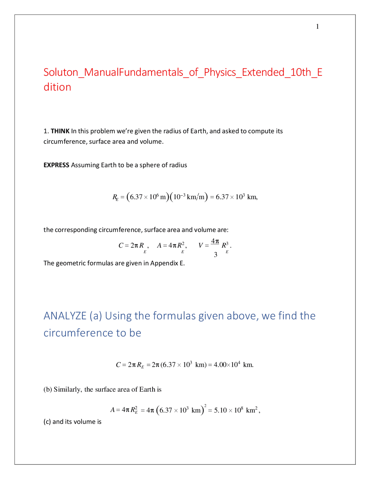 Solution Manual for Fundamentals of Physics Extended, 10th Edition ...