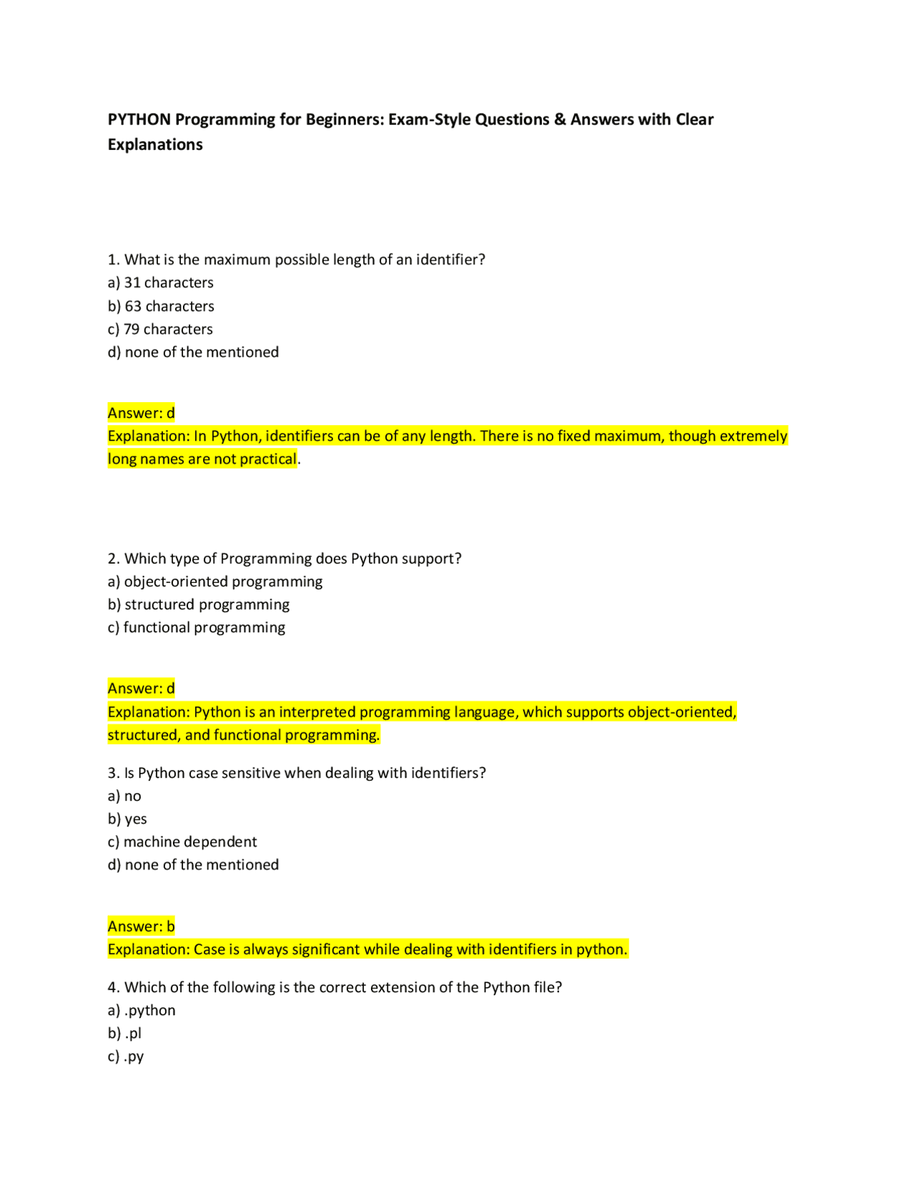 PYTHON Programming for Beginners: Exam-Style Questions & Answers with ...