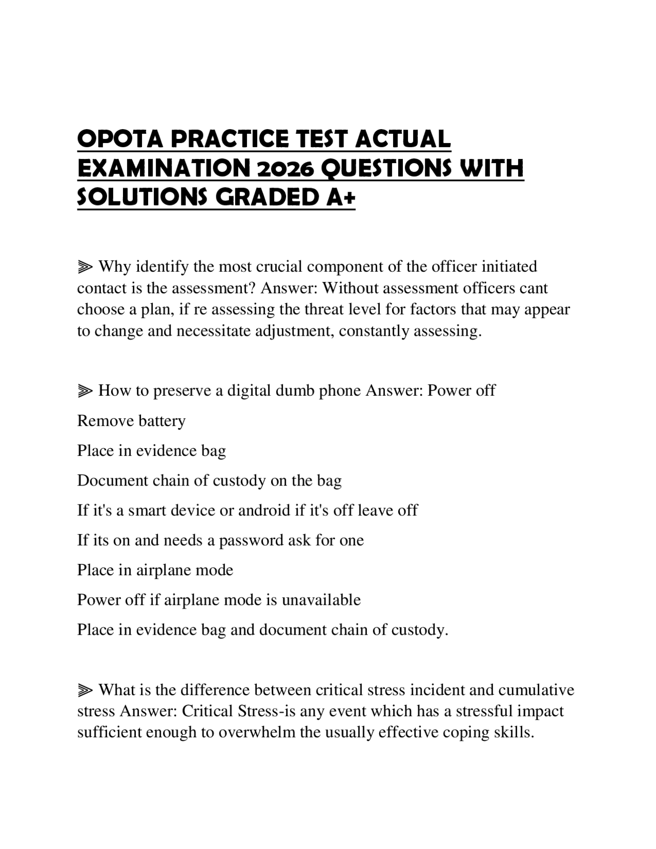 OPOTA PRACTICE TEST ACTUAL EXAMINATION 2026 QUESTIONS WITH SOLUTIONS ...