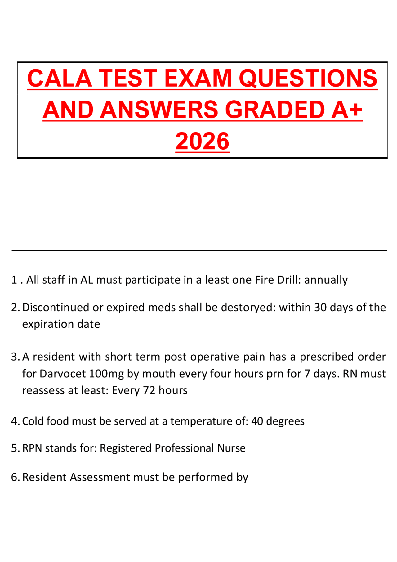 CALA Exam Questions & Answers | Assisted Living Administrator Test Prep ...