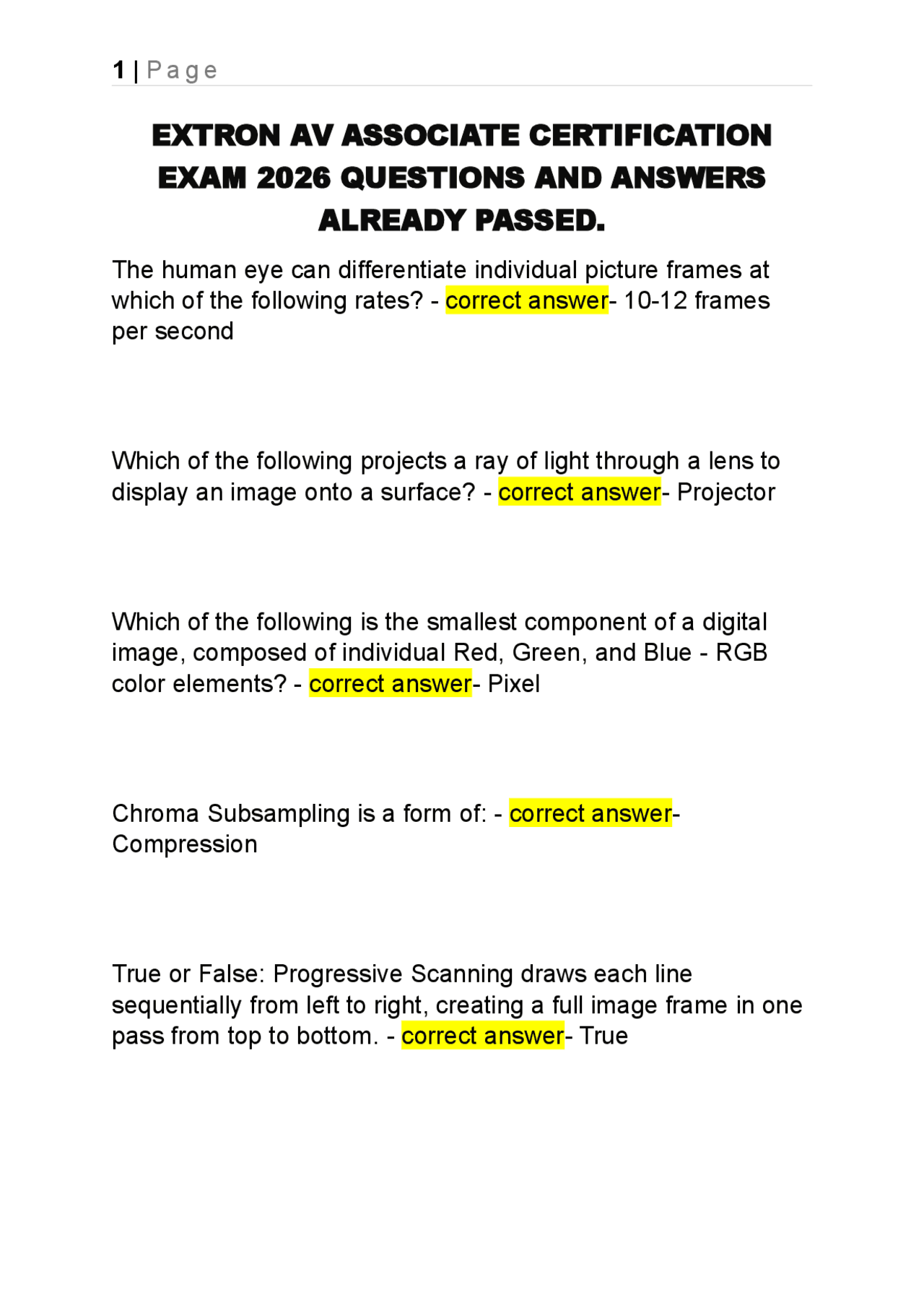 EXTRON AV ASSOCIATE CERTIFICATION EXAM 2026 QUESTIONS AND ANSWERS ...