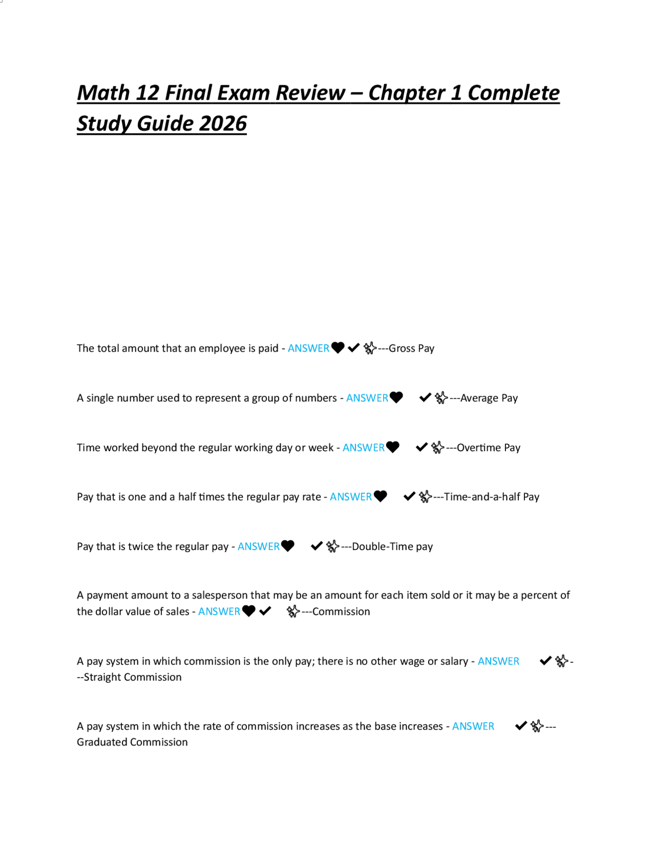 Math 12 Final Exam Review – Chapter 1 Complete Study Guide | Exams ...