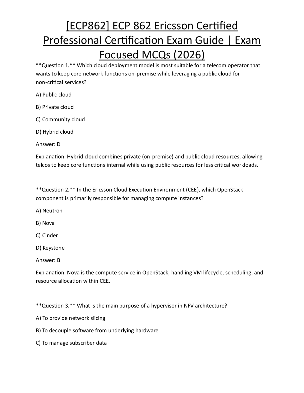 [ECP862] ECP 862 Ericsson Certified Professional Certification Exam ...