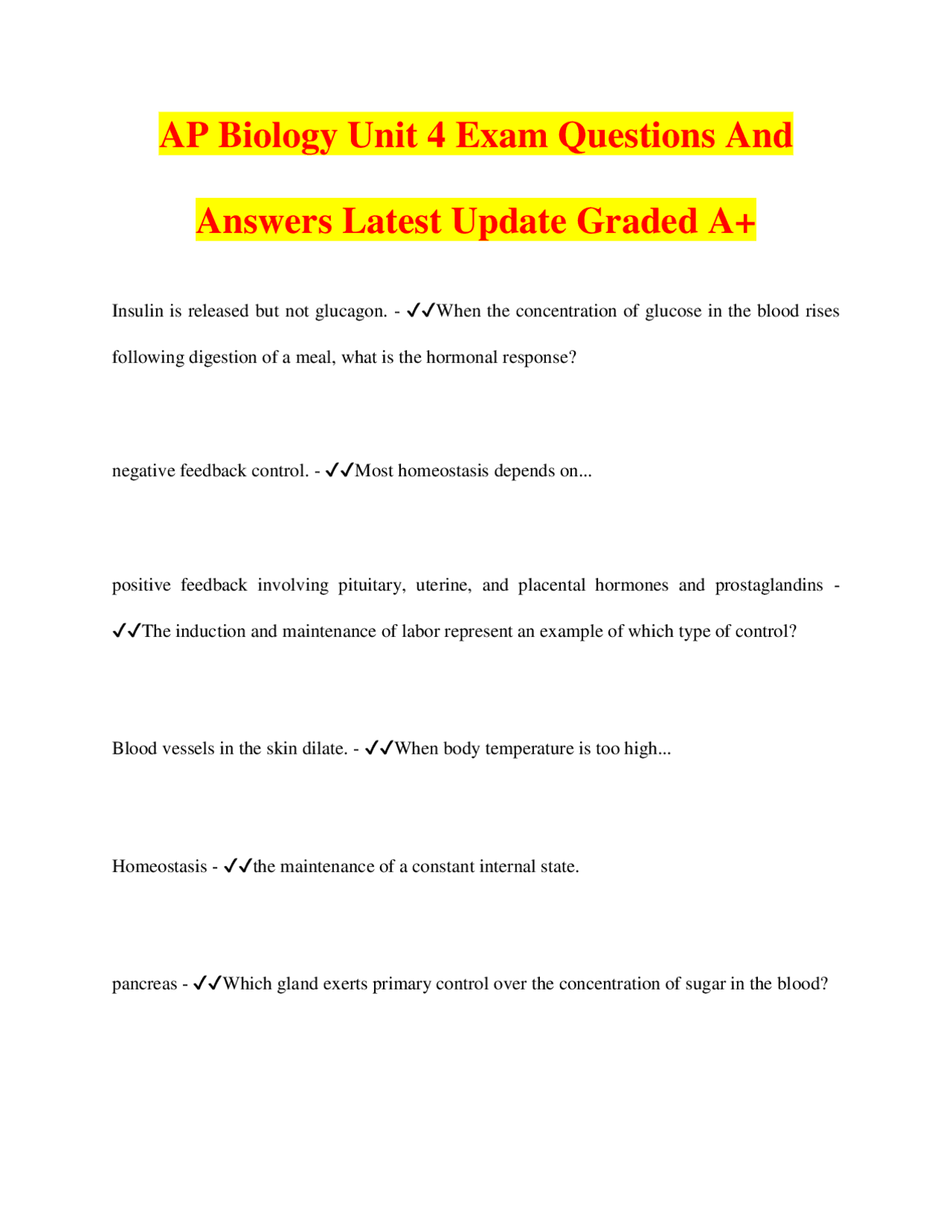 AP Biology Unit 4 Exam Questions And Answers Latest Update Graded A+AP ...