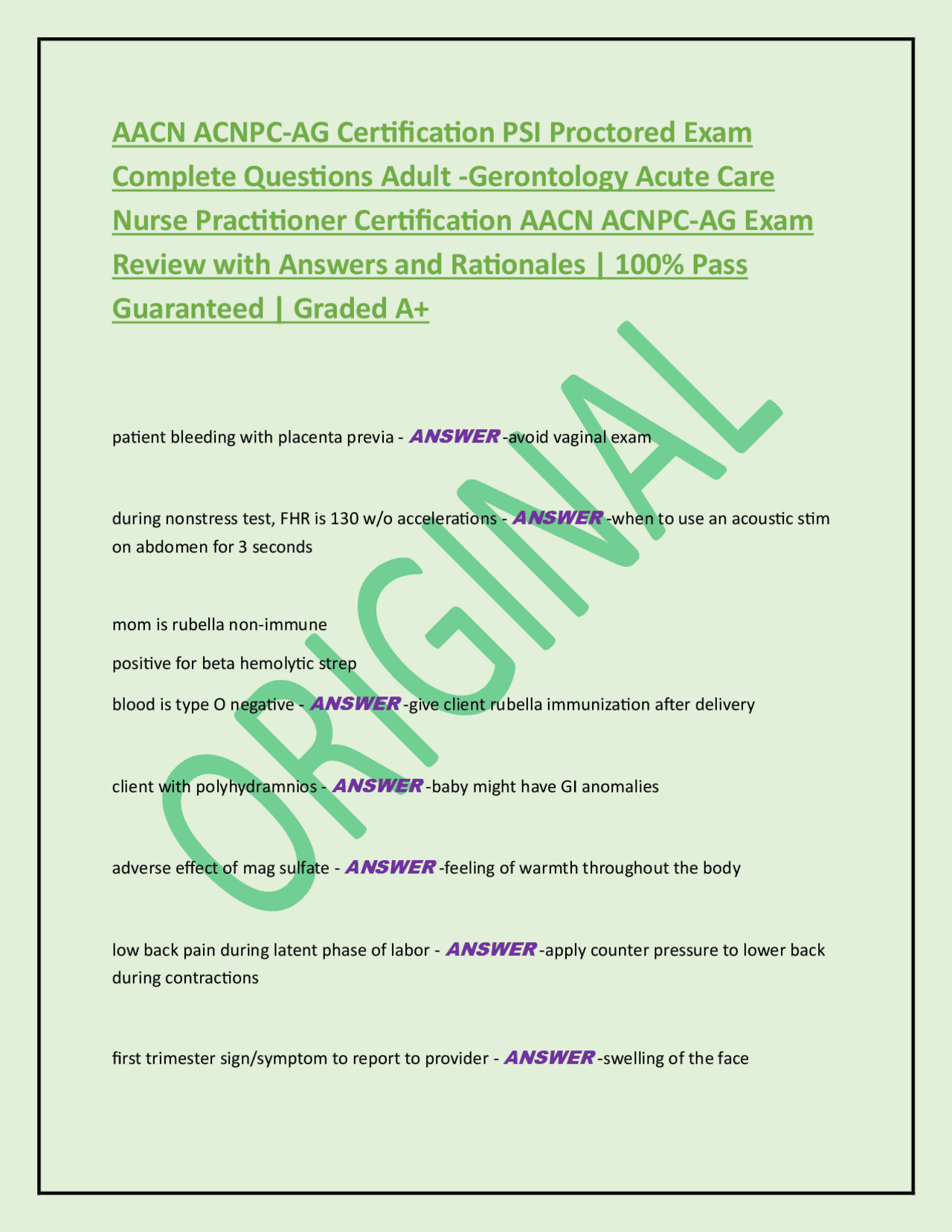 AACN ACNPC-AG Certification PSI Proctored Exam Complete Questions Adult ...