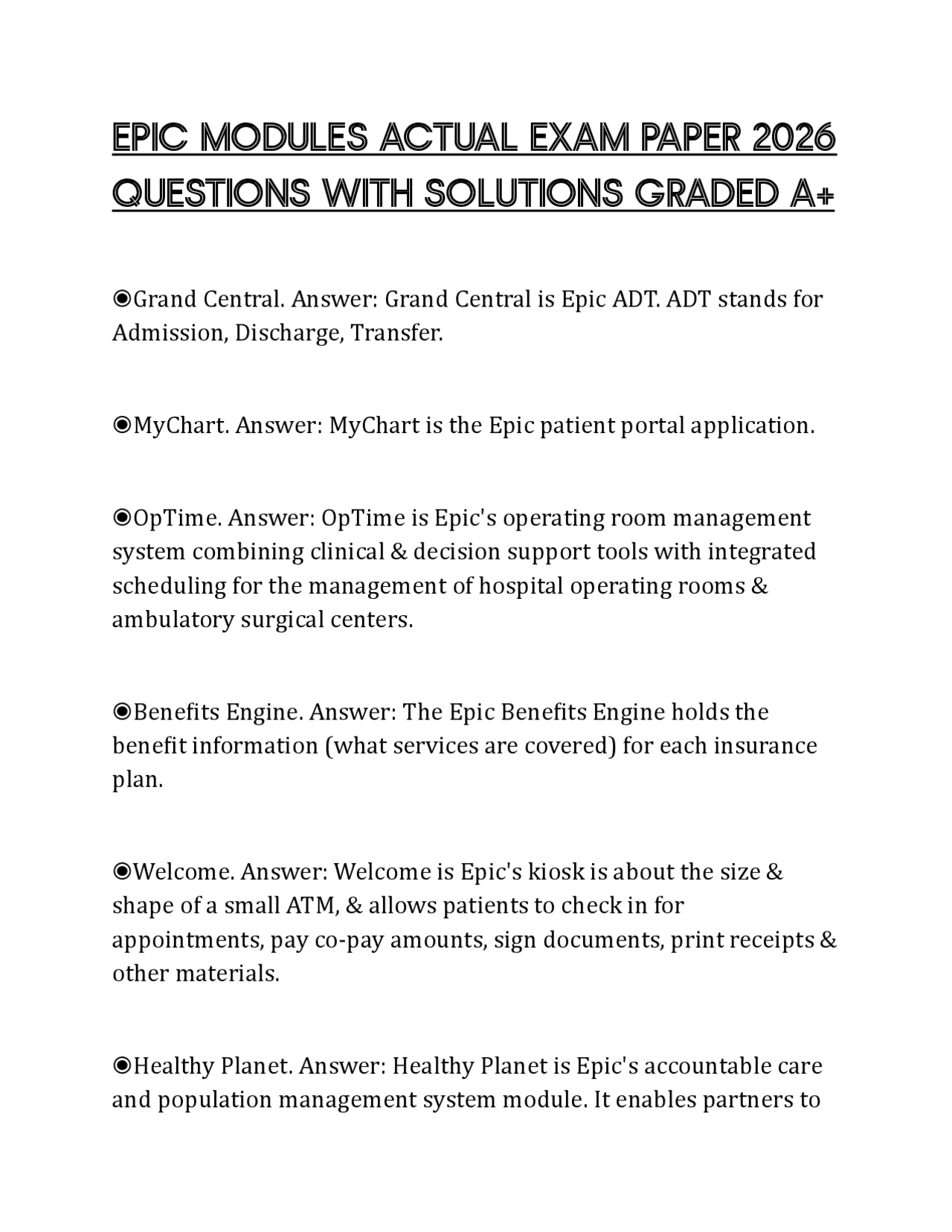 EPIC MODULES ACTUAL EXAM PAPER 2026 QUESTIONS WITH SOLUTIONS GRADED A+ ...