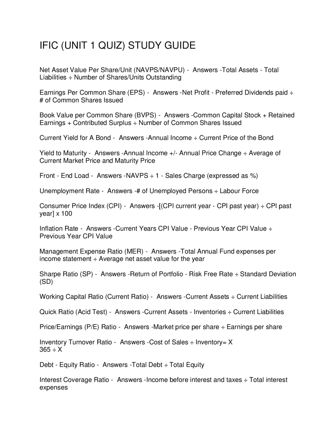 IFIC (UNIT 1 QUIZ) STUDY GUIDE | Exams Social Sciences | Docsity