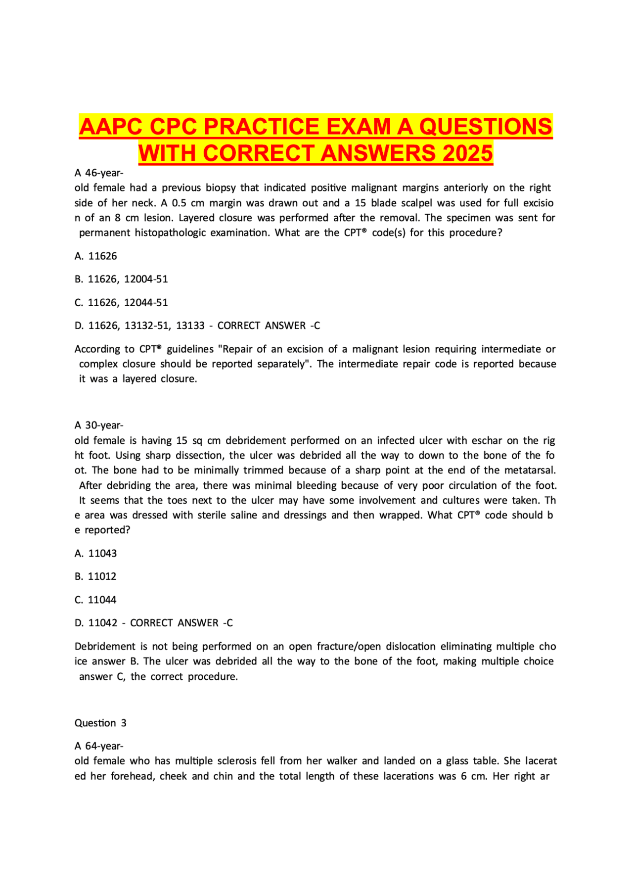 AAPC CPC Practice Exam A 2026 – Questions with Correct Answers | A+ ...