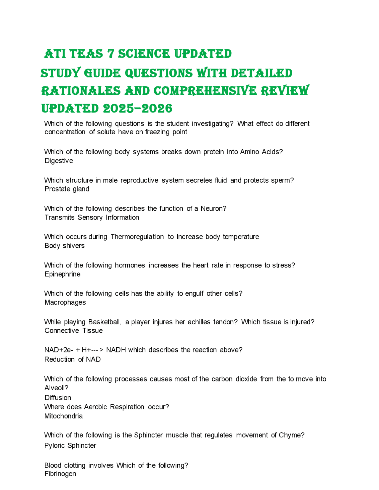 ATI TEAS 7 ScIEncE UpdATEd STUdy GUIdE QUESTIOnS WITH dETAILEd ...