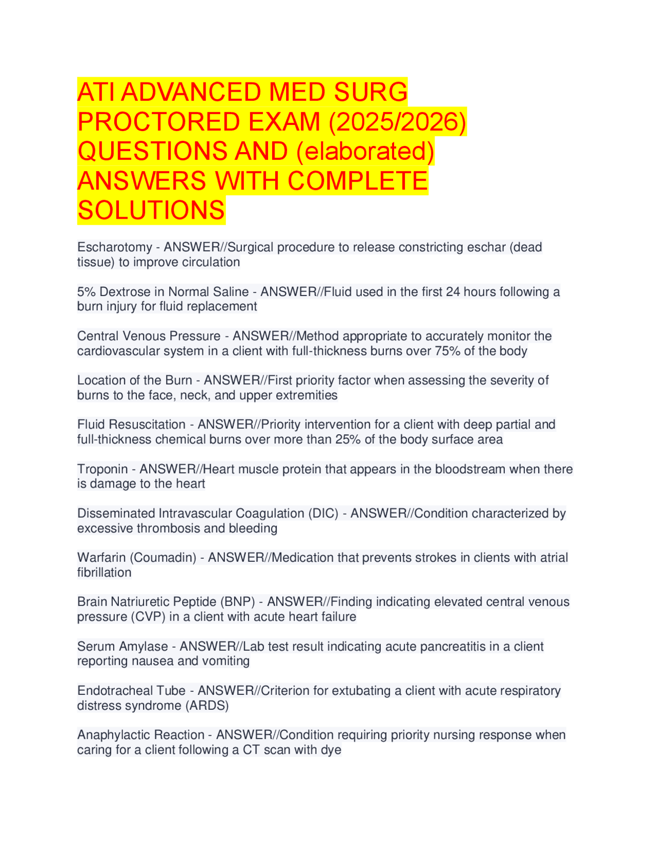 ATI ADVANCED MED SURG PROCTORED EXAM 2025/2026: Questions and ...