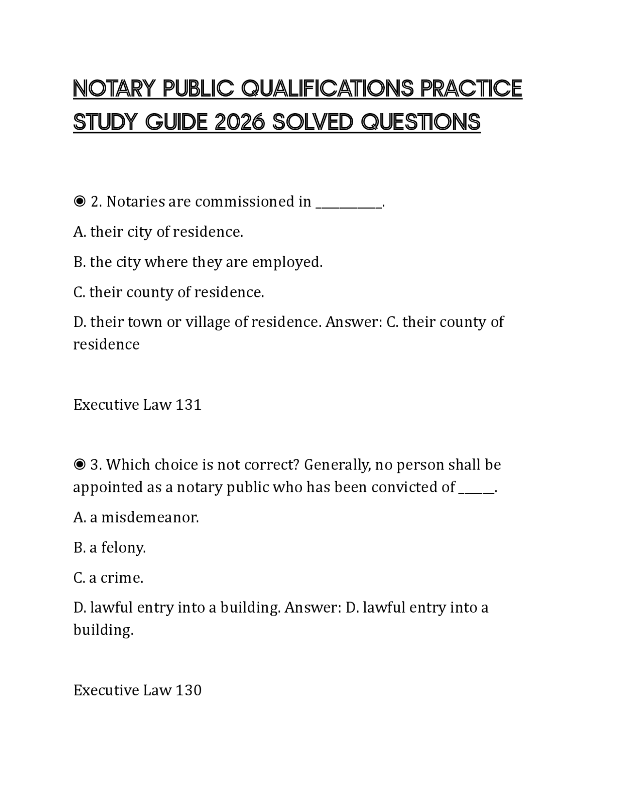 Qualification Paper Sample NOTARY PUBLIC QUALIFICATIONS FINAL PAPER 2026 COMPLETE QUESTIONS AND ...