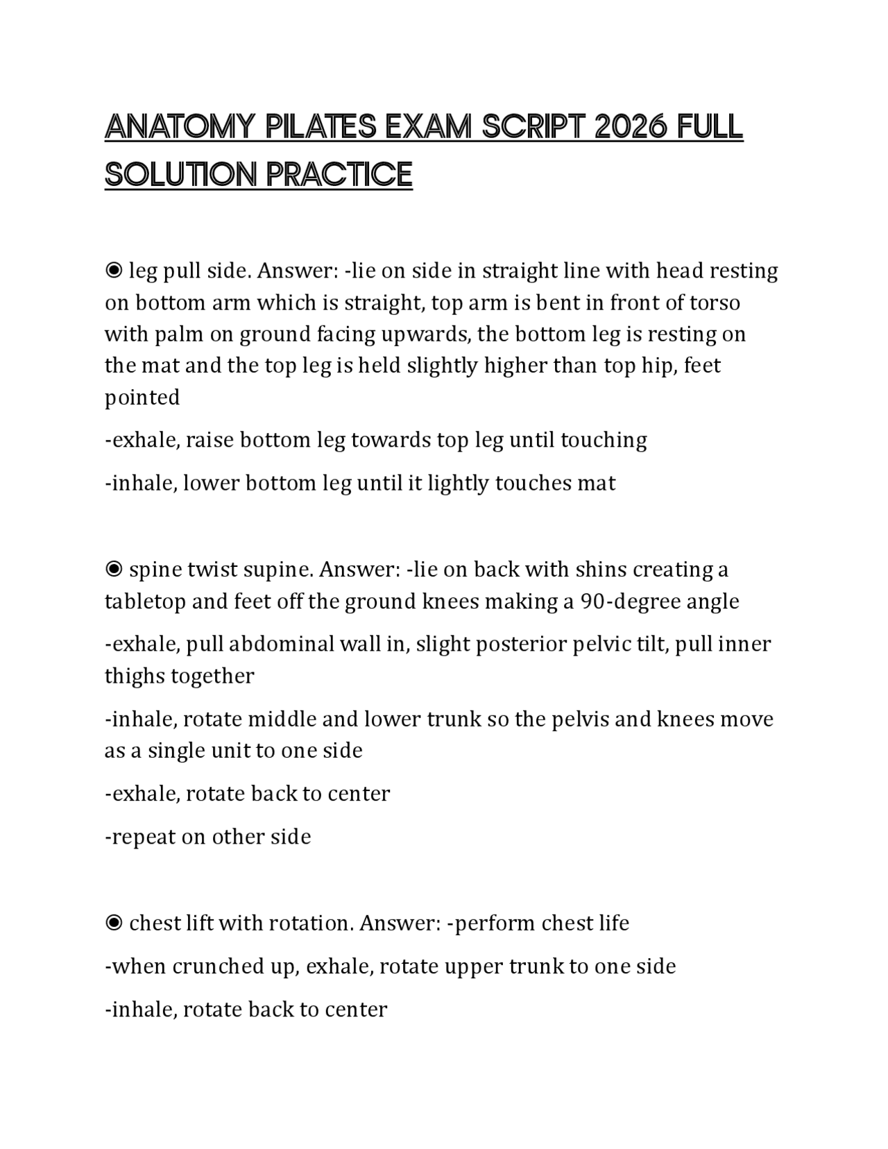 ANATOMY PILATES EXAM SCRIPT 2026 FULL SOLUTION PRACTICE | Exams ...