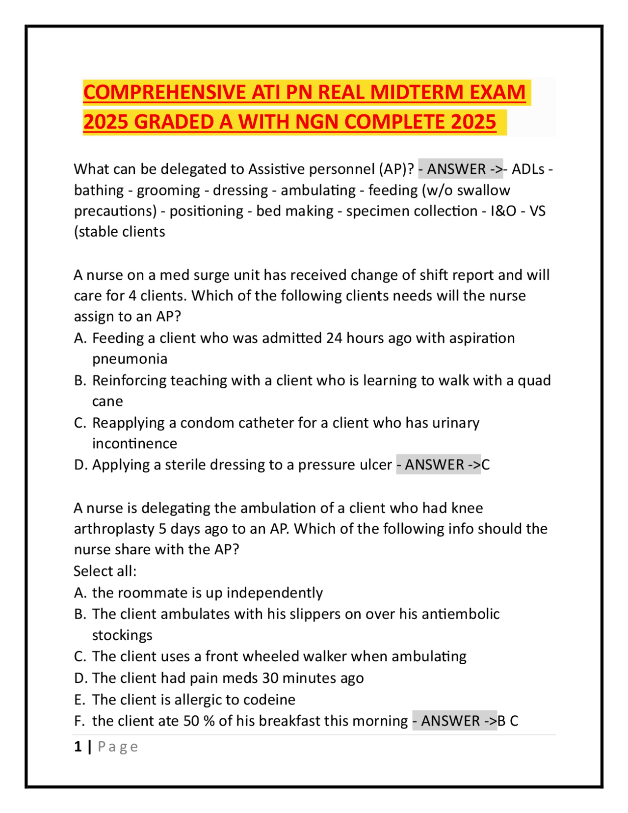 COMPREHENSIVE ATI PN REAL MIDTERM EXAM 2025 GRADED A WITH NGN COMPLETE ...